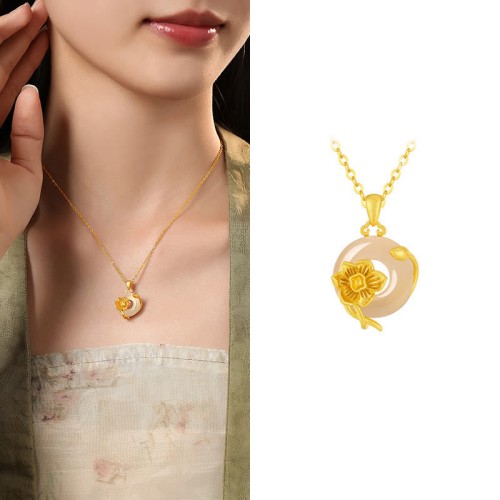 Chalcedony 925 Silver Peace Buckle Flowers Necklace Chalcedony 925 Silver Peace Buckle Flowers Necklace