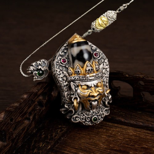925 Silver Zakiram Goddess of Wealth Dzi Bead Necklace 925 Silver Zakiram Goddess of Wealth Dzi Bead Necklace