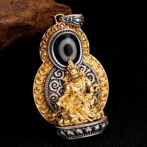 925 Silver Tibet Jambhala God of Wealth Dzi Bead Necklace 925 Silver Tibet Jambhala God of Wealth Dzi Bead Necklace