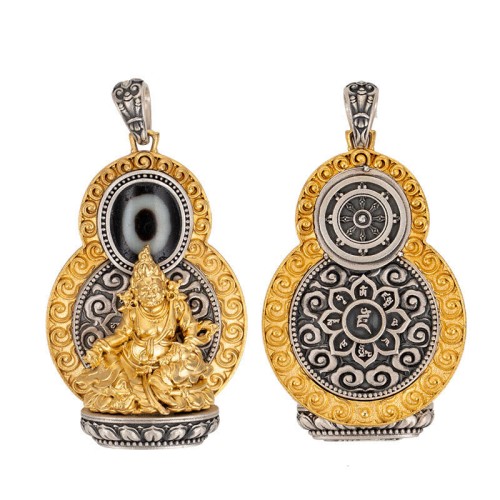 925 Silver Tibet Jambhala God of Wealth Dzi Bead Necklace 925 Silver Tibet Jambhala God of Wealth Dzi Bead Necklace