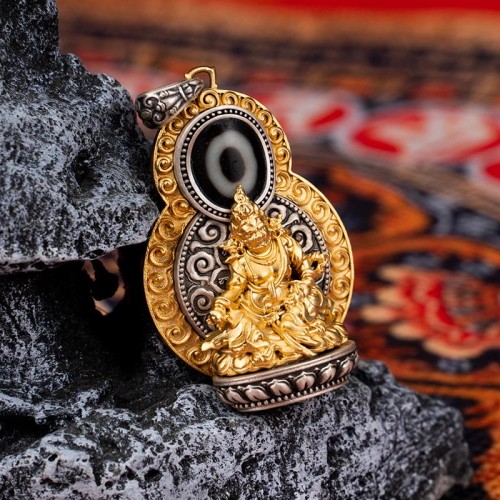 925 Silver Tibet Jambhala God of Wealth Dzi Bead Necklace 925 Silver Tibet Jambhala God of Wealth Dzi Bead Necklace