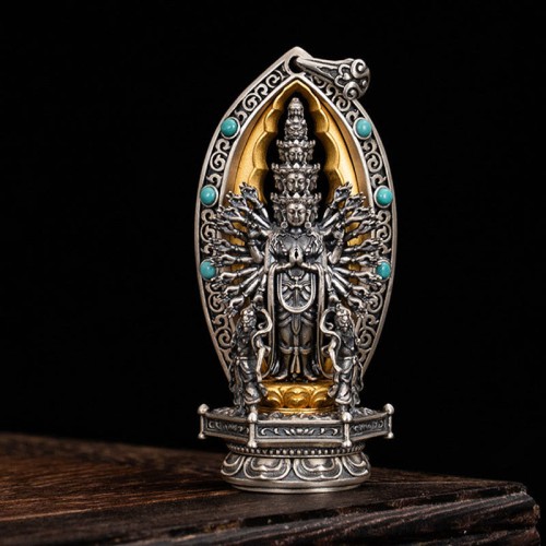 Sterling Silver Thousand-armed Guanyin Wealth Necklace Pendant Sterling Silver Thousand-armed Guanyin Wealth Necklace Pendant