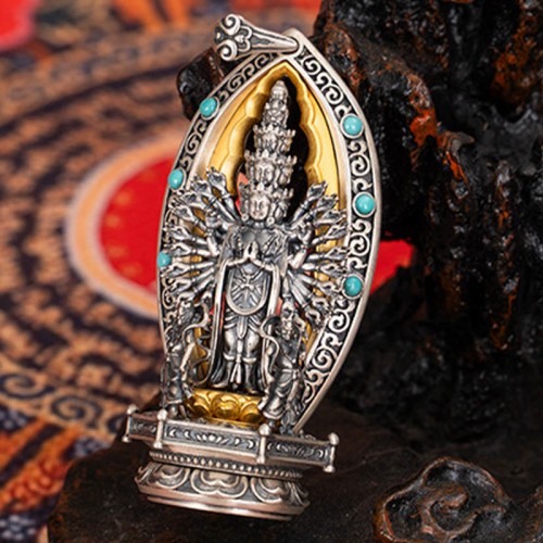 Sterling Silver Thousand-armed Guanyin Wealth Necklace Pendant Sterling Silver Thousand-armed Guanyin Wealth Necklace Pendant