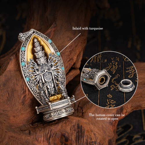 Sterling Silver Thousand-armed Guanyin Wealth Necklace Pendant Sterling Silver Thousand-armed Guanyin Wealth Necklace Pendant