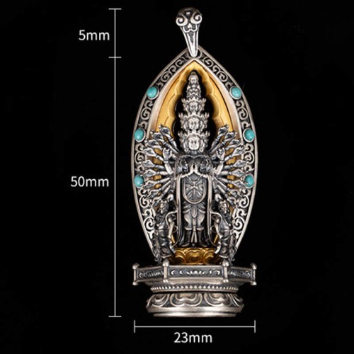 Sterling Silver Thousand-armed Guanyin Wealth Necklace Pendant Sterling Silver Thousand-armed Guanyin Wealth Necklace Pendant