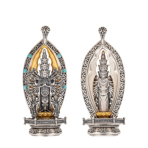 Sterling Silver Thousand-armed Guanyin Wealth Necklace Pendant Sterling Silver Thousand-armed Guanyin Wealth Necklace Pendant
