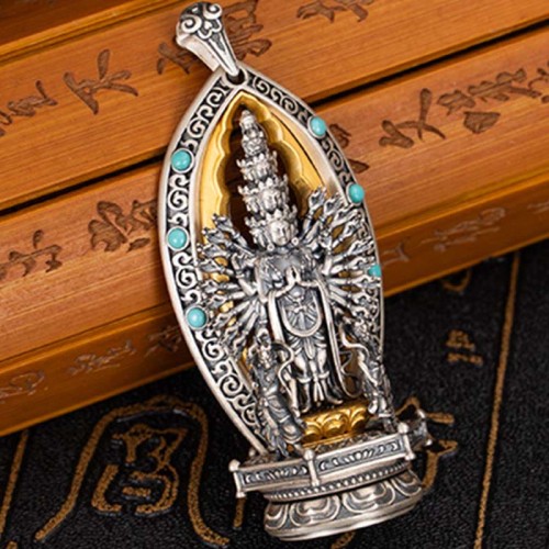 Sterling Silver Thousand-armed Guanyin Wealth Necklace Pendant Sterling Silver Thousand-armed Guanyin Wealth Necklace Pendant