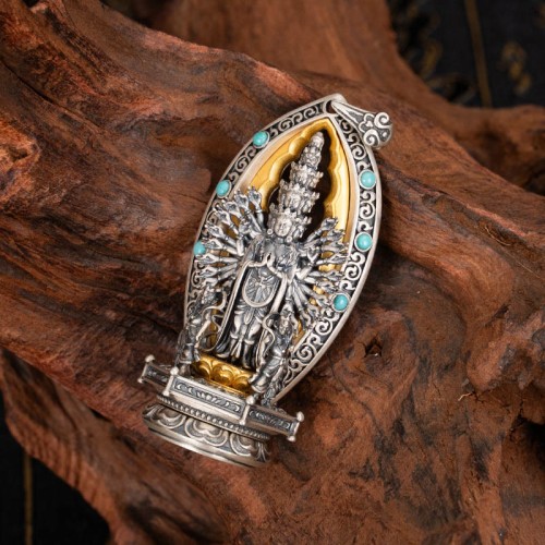 Sterling Silver Thousand-armed Guanyin Wealth Necklace Pendant Sterling Silver Thousand-armed Guanyin Wealth Necklace Pendant