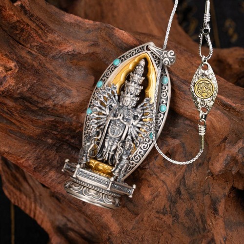 Sterling Silver Thousand-armed Guanyin Wealth Necklace Pendant Sterling Silver Thousand-armed Guanyin Wealth Necklace Pendant