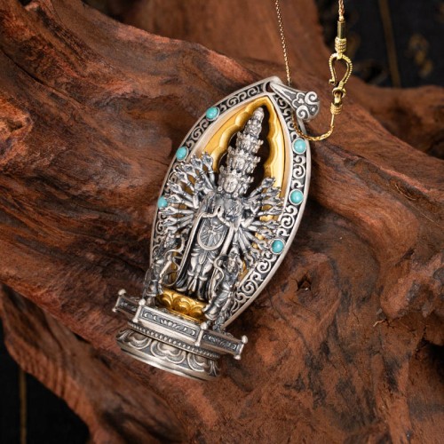 Sterling Silver Thousand-armed Guanyin Wealth Necklace Pendant Sterling Silver Thousand-armed Guanyin Wealth Necklace Pendant