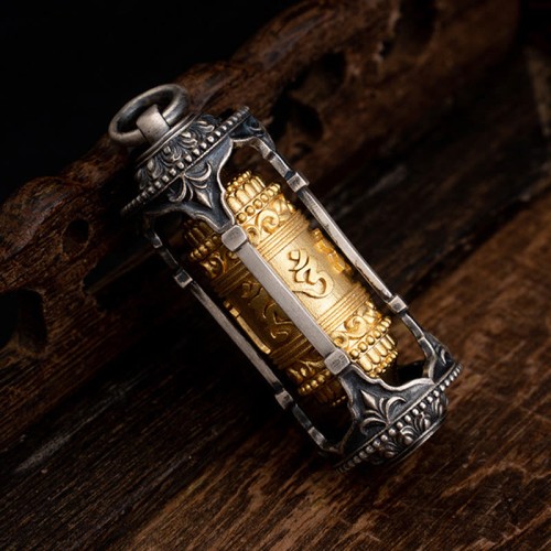 Silver Tibetan Prayer Wheel Wisdom Pendant