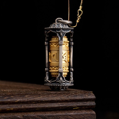 Silver Tibetan Prayer Wheel Wisdom Pendant