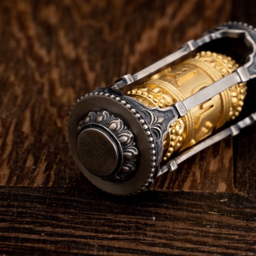Silver Tibetan Prayer Wheel Wisdom Pendant