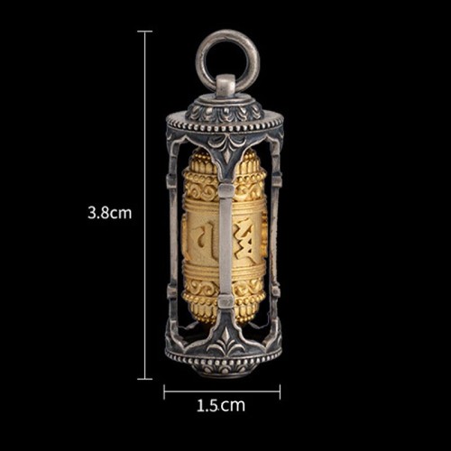 Silver Tibetan Prayer Wheel Wisdom Pendant