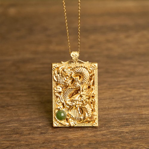 Dragon Gold-plated Copper Hetian Jade Necklace Dragon Gold-plated Copper Hetian Jade Necklace