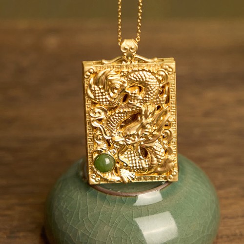 Dragon Gold-plated Copper Hetian Jade Necklace Dragon Gold-plated Copper Hetian Jade Necklace