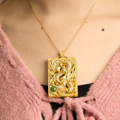 Dragon Gold-plated Copper Hetian Jade Necklace Dragon Gold-plated Copper Hetian Jade Necklace