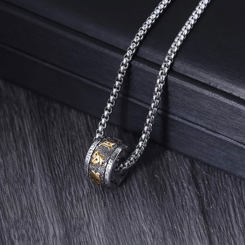 Om Mani Padme Hum Titanium Steel Peace Necklace Pendant