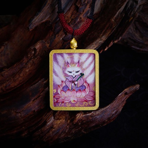 Tibetan Zakiram Nine-Tailed Fox Wealth Thangka Pendant Tibetan Zakiram Nine-Tailed Fox Wealth Thangka Pendant