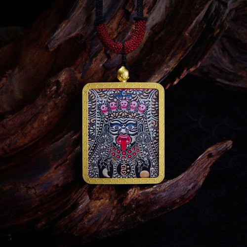 Tibetan Zakiram Nine-Tailed Fox Wealth Thangka Pendant Tibetan Zakiram Nine-Tailed Fox Wealth Thangka Pendant
