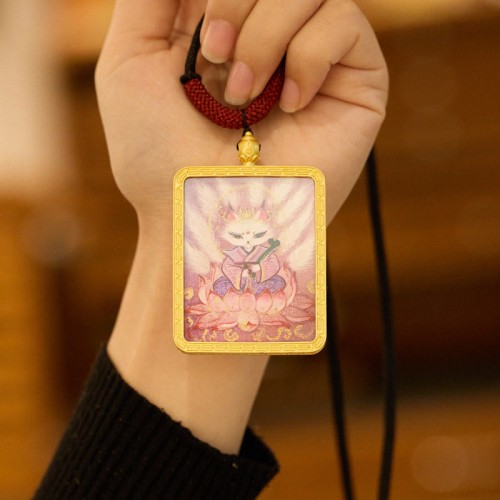 Tibetan Zakiram Nine-Tailed Fox Wealth Thangka Pendant Tibetan Zakiram Nine-Tailed Fox Wealth Thangka Pendant