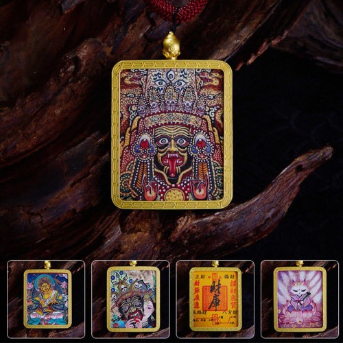 Tibetan Zakiram Nine-Tailed Fox Wealth Thangka Pendant Tibetan Zakiram Nine-Tailed Fox Wealth Thangka Pendant