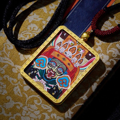 Tibetan Zakiram Nine-Tailed Fox Wealth Thangka Pendant Tibetan Zakiram Nine-Tailed Fox Wealth Thangka Pendant