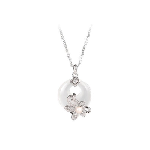 Chalcedony Peace Buckle 999 Silver Lotus Necklace