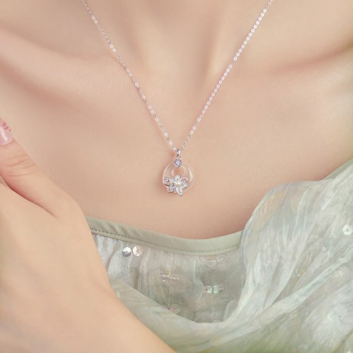 Chalcedony Peace Buckle 999 Silver Lotus Necklace