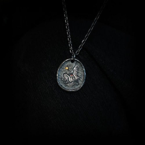 Sterling Silver Gold Crane Auspicious Clouds Pendant Necklace Sterling Silver Gold Crane Auspicious Clouds Pendant Necklace