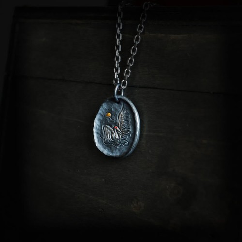 Sterling Silver Gold Crane Auspicious Clouds Pendant Necklace Sterling Silver Gold Crane Auspicious Clouds Pendant Necklace