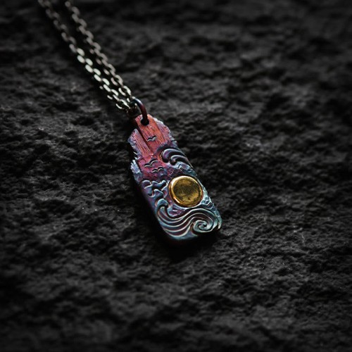 Sterling Silver 24K Gold Waves Sun Balance Necklace Sterling Silver 24K Gold Waves Sun Balance Necklace