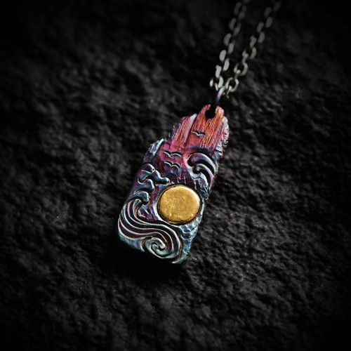 Sterling Silver 24K Gold Waves Sun Balance Necklace Sterling Silver 24K Gold Waves Sun Balance Necklace