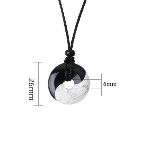 Black Obsidian White Turquoise Yin Yang Strength Necklace Black Obsidian White Turquoise Yin Yang Strength Necklace