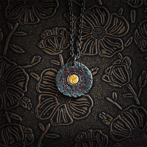 999 Silver 24k Gold Tai Chi Bagua Yin Yang Necklace