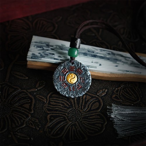999 Silver 24k Gold Tai Chi Bagua Yin Yang Necklace