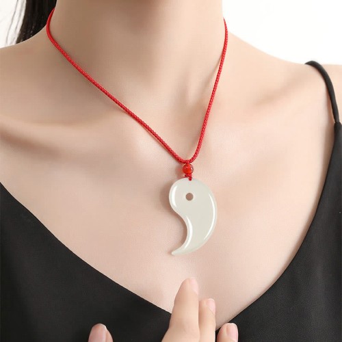Yin Yang Tai Chi Hetian Jade Luck Necklace Pendant