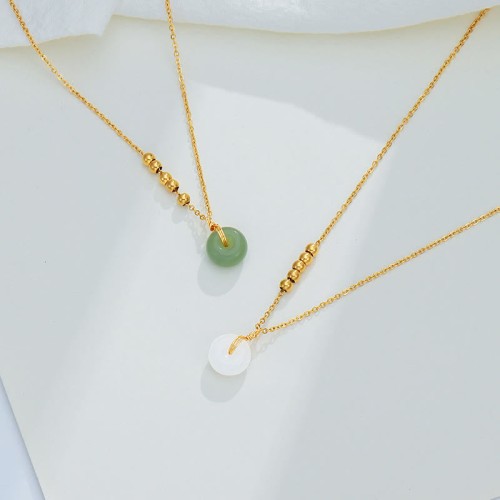 Peace Buckle White Jade Cyan Jade Happiness Necklace