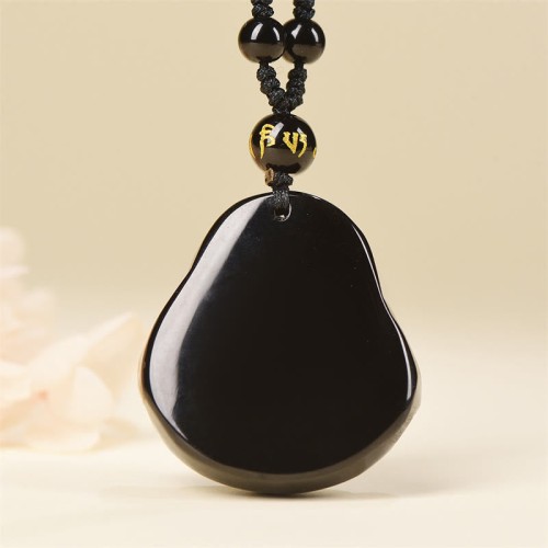 Black Obsidian Laughing Buddha Purification Necklace Black Obsidian Laughing Buddha Purification Necklace