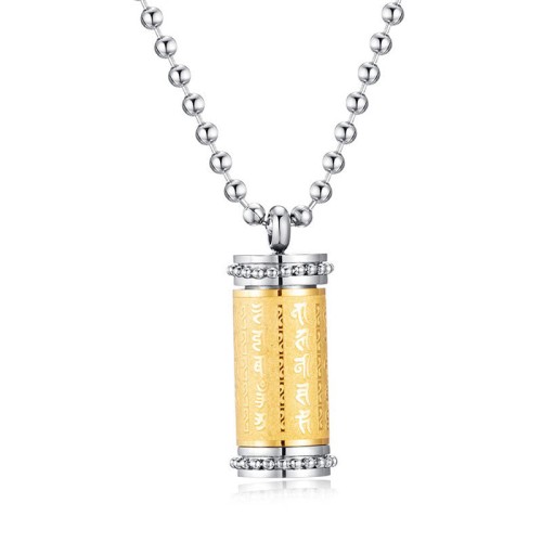 Titanium Steel Prayer Wheel Scriptures Necklace Pendant Titanium Steel Prayer Wheel Scriptures Necklace Pendant