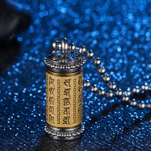 Titanium Steel Prayer Wheel Scriptures Necklace Pendant Titanium Steel Prayer Wheel Scriptures Necklace Pendant