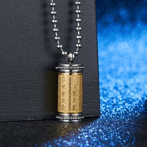 Titanium Steel Prayer Wheel Scriptures Necklace Pendant Titanium Steel Prayer Wheel Scriptures Necklace Pendant