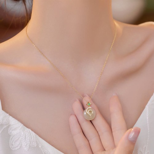 925 Silver Fu Character Hetian Jade Snake Luck Necklace 925 Silver Fu Character Hetian Jade Snake Luck Necklace