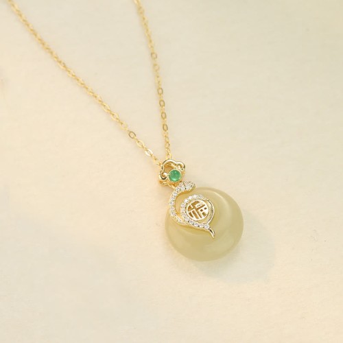 925 Silver Fu Character Hetian Jade Snake Luck Necklace 925 Silver Fu Character Hetian Jade Snake Luck Necklace