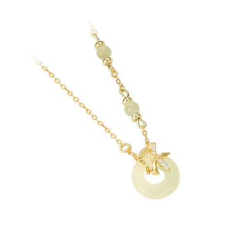 Hetian Jade Sterling Silver Zirconia Peace Necklace