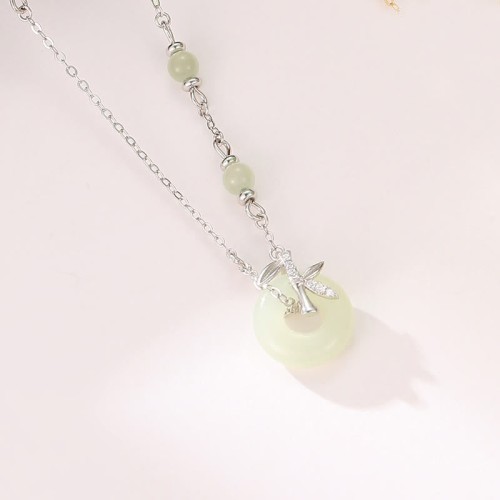 Hetian Jade Sterling Silver Zirconia Peace Necklace