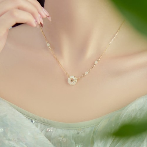 Hetian Jade Sterling Silver Zirconia Peace Necklace
