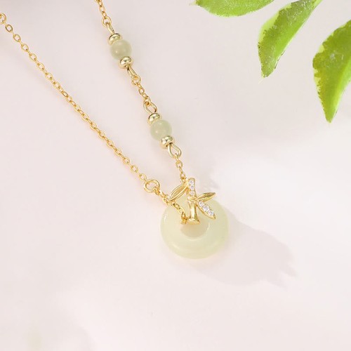 Hetian Jade Sterling Silver Zirconia Peace Necklace