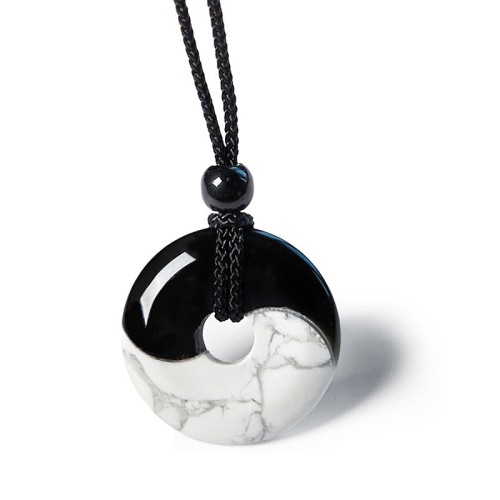 Black Obsidian White Turquoise Yin Yang Strength Necklace Black Obsidian White Turquoise Yin Yang Strength Necklace