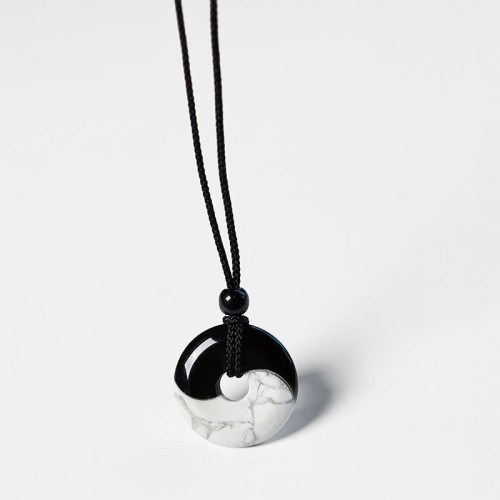 Black Obsidian White Turquoise Yin Yang Strength Necklace Black Obsidian White Turquoise Yin Yang Strength Necklace
